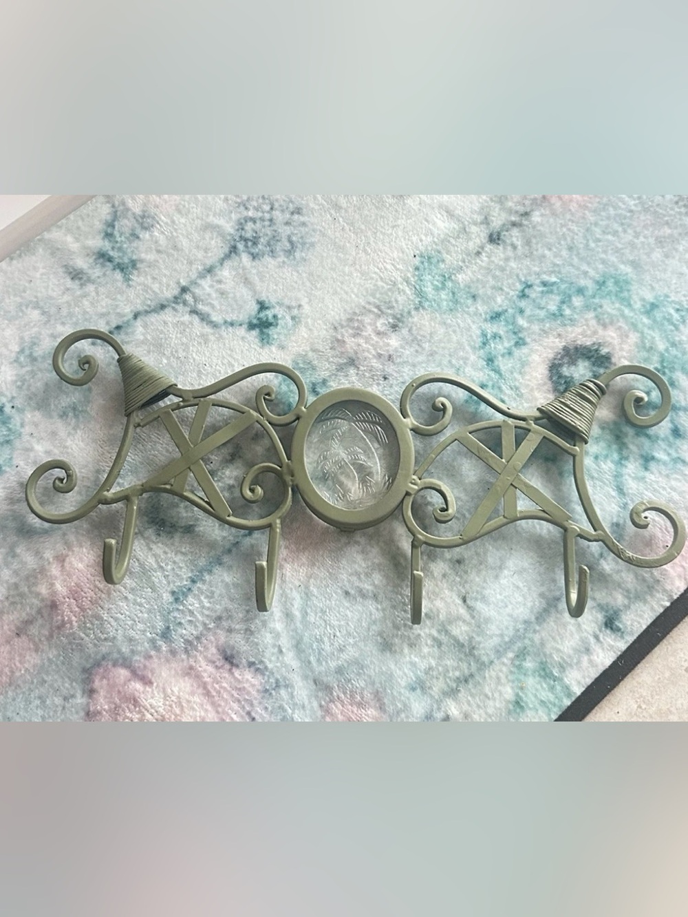 Decorative Scroll Wall Hook with Palm Motif - Sage Green Palm Beach Regency